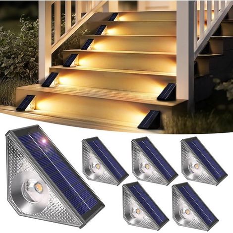 Luces solares para exteriores, impermeables, iluminación LED para escaleras exteriores, vallas, blanco cálido, 6 piezas [Clase energética A] (1/5)