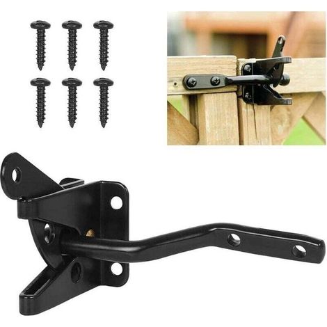 Serrure de portail autobloquante en acier époxy noir – Loquet à gravité pour portes en bois – Installation facile avec vis fournies (1/5)
