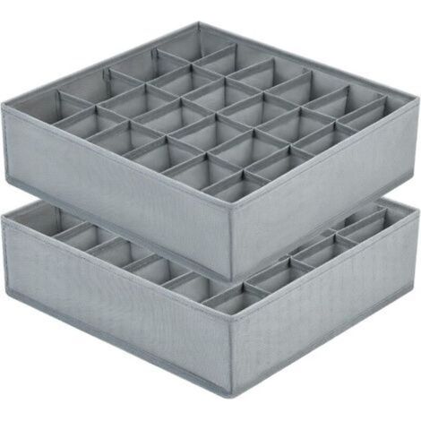 Organiseurs de Tiroir pour Chaussettes - Lot de 2 Séparateurs de Tiroirs Organiseur de Sous-Vêtements Pliables avec 24 Compartiments, Boîtes de Rangement pour Vetements, Culotte, Gris (1/4)