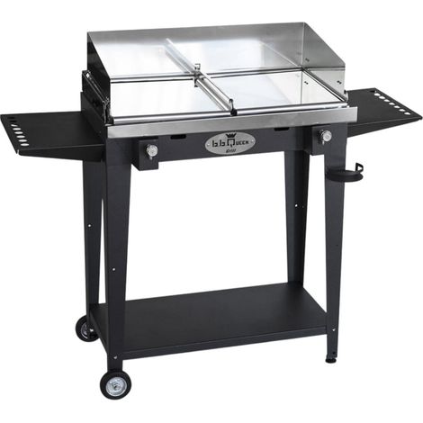 Grill 8.4 Inox Piastra liscia - Grigio antracite - Con portapiatti - Con paraschizzi - Con kit mensola e ruote - barbecue, griglia, giardino, carne, a gas, acciaio made in Italy