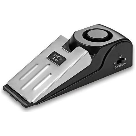 BUNTHAUS Mini vibrateur sans fil déclenché Wedge en forme de porte Stopper Alerte Système de sécurité à domicile Alarme de porte Bloc bloc de blocage Noir (Pack de 1) MS-M68 (1/5)