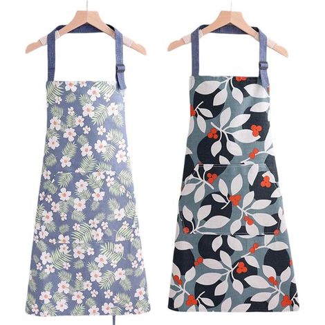 Delantal impermeable para mujer con bolsillos, Delantal de cocina ajustable, barbacoa, repostería, Girasol azul + Girasol gris, 1 pieza (1/5)