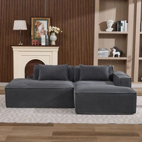 Canapé - KOMHTOM - 235x129x70 cm - 2 places - Tissu gris - Ressorts ensachés & mousse haute densité (1/5)