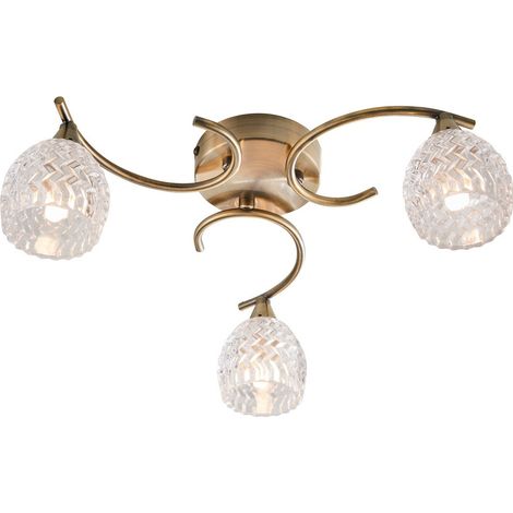 Endon Boyer - Plafoniera a braccio multiplo a 3 luci semi-incasso Ottone antico, vetro, G9 (1/5)