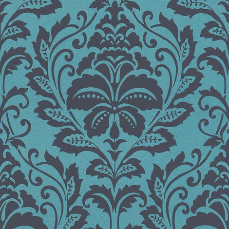 Papier peint baroque noir et bleu pour chambre adulte – Tapisserie vinyle 10,05 x 0,53 m – Raccord droit – Style chic – Bricoflor