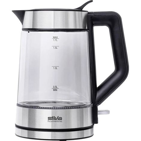 [NEUWERTIG] B-Ware Silva Homeline Wasserkocher Teekessel Glas Edelstahl 1.7 L Silber Schwarz 2200 W