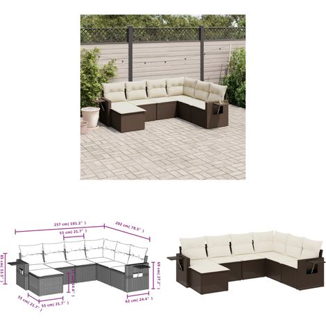 7-tlg. Garten-Sofagarnitur mit Kissen Braun Poly Rattan - Gartenmöbel - Outdoor Möbel - Rattan Gartenmöbel - Lounge Set - Sofasatz - Home & Living (1/3)