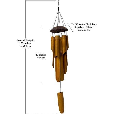 Carillon de Vent en Bambou et Noix de Coco – Décoration de Jardin et Porte – Artisanat en Bois Naturel (1/5)