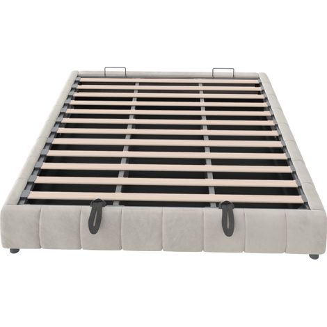 Lit coffre rembourré 180 x 200 cm sans tête de lit avec bande LED blanche, beige (1/5)