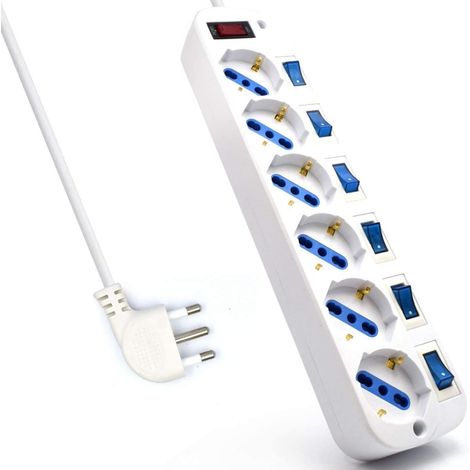 Ewent EW3930 Ciabatta Elettrica 6 prese Tipo L con interruttori individuali protezione sovraccarico cavo 1,5 m colore Bianco (1/5)