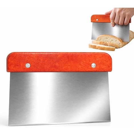 Coupe-Pâte Professionnel en Acier Inoxydable 15 × 11 cm avec Manche en Bois Ergonomique, Racle Multi-Fonction, Racloir de Cuisine Robuste pour Boulangerie, Pâtisserie, Pizza et Légumes