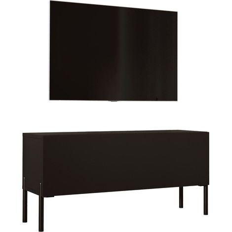 Mobile TV con gambe 100 cm, 1 anta, Nero Opaco / Nero Lucido, gambe nere, 100 x 32 x 52 cm (1/5)