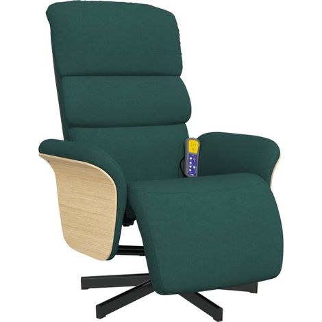 vidaXL Poltrona Reclinabile Massaggio Poggiapiedi Verde Scuro Tessuto (1/5)