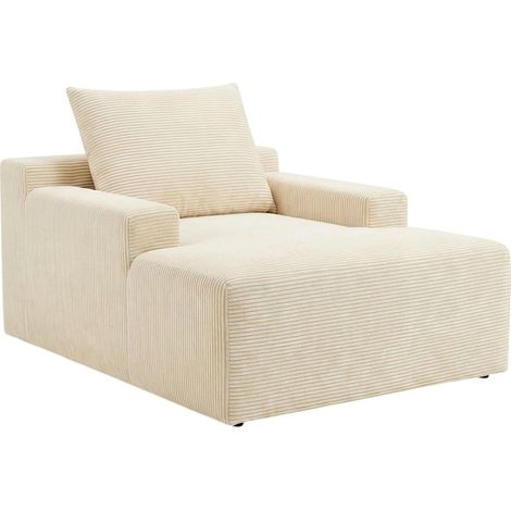 Fauteuil Lounge en Velours "Méridienne" 148cm Beige