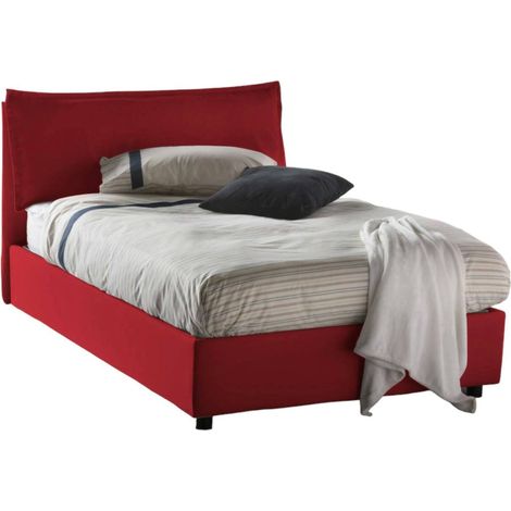 Talamo Italia - Letto piazza e mezza Abbygale, Letto contenitore con rivestimento in tessuto, 100% Made in Italy, Apertura frontale, con materasso Cm 120x200 incluso, Rosso
