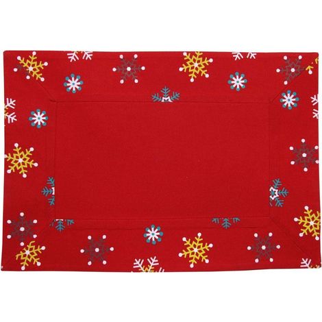 HOMESCAPES 2 Teiliges Platzsets Set rote Schneeflocken 100% Baumwolle (1/2)