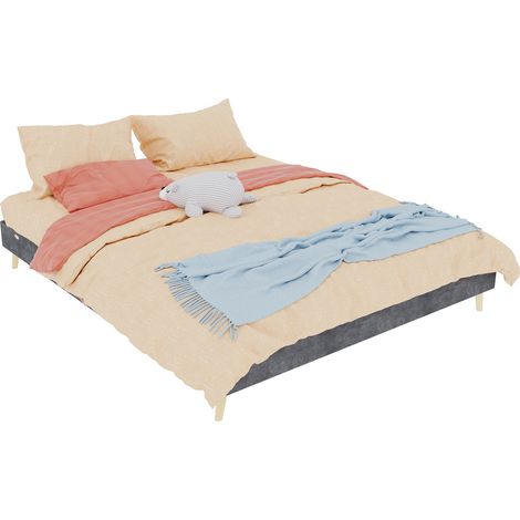 Cadre de lit 160x200 cm gris en tissu, structure métal, style moderne minimaliste avec détails géométriques, sans tête de lit ni matelas  CHICFURN (1/5)