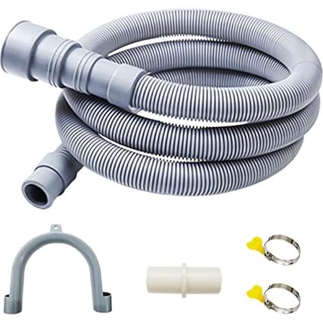 Tuyau de vidange pour lave-linge et lave-vaisselle - Rallonge de tuyau ondulé avec 1 adaptateur, 2 tuyaux et 1 coude en U (3m) (1/4)