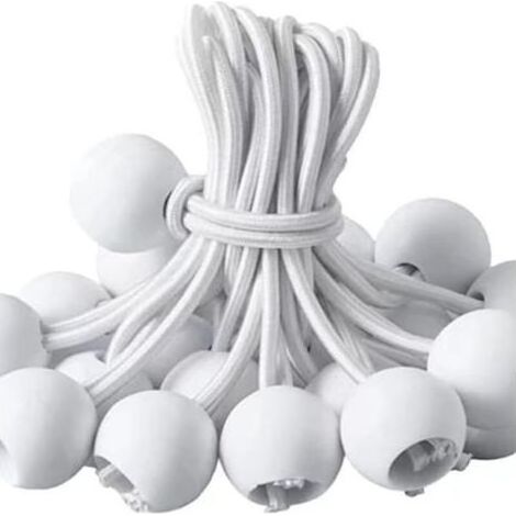 Tendeur Bâche,Tendeur Elastique 30 Pièces Tendeur Bache pour Crochets élastiques avec Boule en Plastique,Élastiques de Tente pour Les bâches,Sandow Elastique Blanc (1/5)