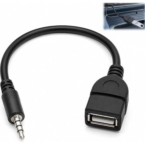 Adaptateur USB vers Auxiliaire, Adaptateur USB Femelle vers Jack 3,5mm Mâle Audio Stéréo Câble Convertisseur AUX pour Autoradio Lecteur CD DVD MP3 Fonction Décodage Musique Voiture 20cm (1/2)