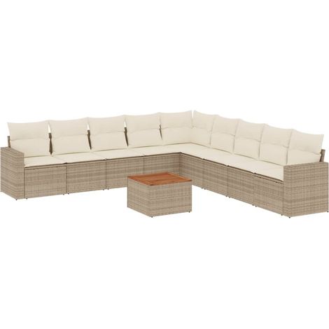 Maison Exclusive - Set Divano da Giardino 10 pz con Cuscini Beige in Polyrattan (1/5)