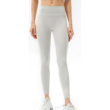 Sportleggings für Damen mit Tasche, Fitness-Outfit für Yoga, Laufen und Training, hellgrau, Größe S