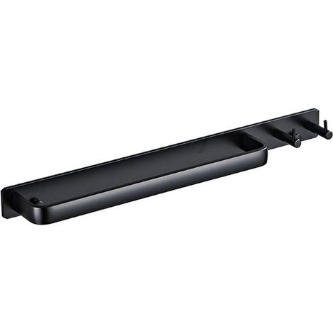 Porte-serviettes mural pour salle de bain - noir - 40 x 3,5 x 5,5 cm - Salle de bain et cuisine - Aluminium spatial - Porte-serviettes avec 2 crochets (1/3)