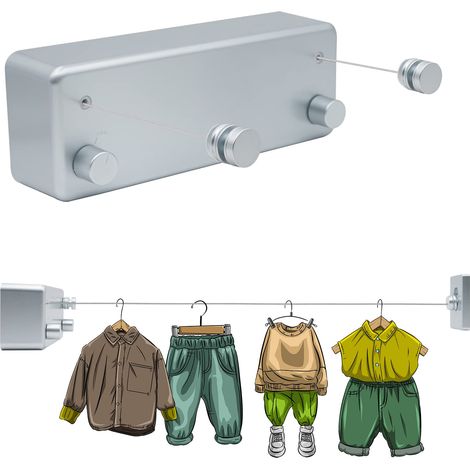 Corde À Linge Exterieur Retractable, 4.2M Étendoir À Linge Extensible, Ligne Double, Fil À Linge en Acier Inoxydable, Sechoir A Linge Mural, pour Buanderie Balcon Salle De Bain, Argenté (1/5)