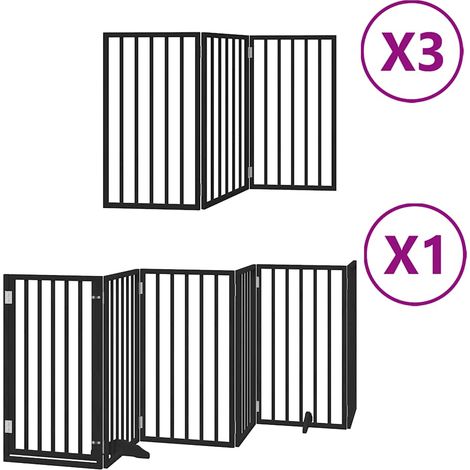 Maison Exclusive - Barrière pour chien porte pliable 15panneaux noir bois peuplier (1/5)