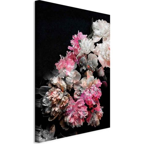 Cuadro - Encanto de peonías (1 pieza) - un colorido ramo de flores sobre un fondo negro (1/5)