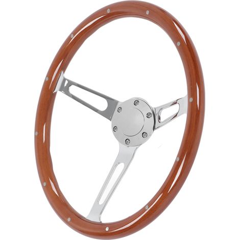 Volant de direction classique 380mm 15 pouces noyer préhension 3 branches riveté 6 trous universel modification marron (1/5)