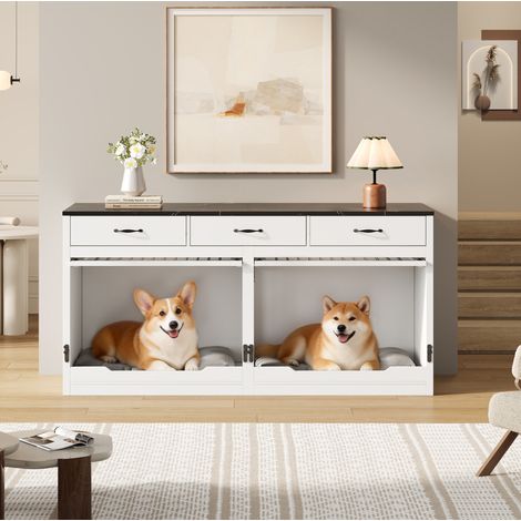 Jaula interior para perros en MDF y metal, para 2 perros, 3 cajones, 164 x 60 x 81 cm OKMYHOME (1/5)