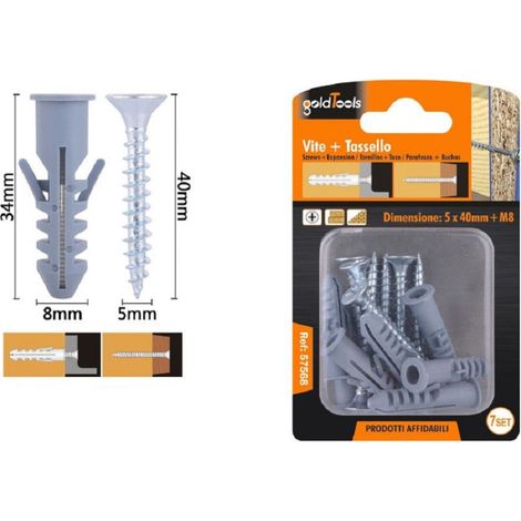 Trade Shop - Set 7 Pcs Tornillos Tornillo Cruzado 5x40 Mm + Anclajes Con Alas Ancla M8 Fischer 57568 - (1/2)
