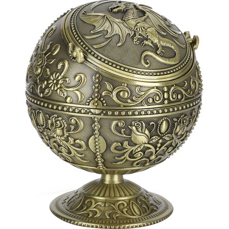 Cendrier Vintage Dragon en Alliage de Zinc avec Couvercle Anti-Vent - Décoration Maison Artisanale (1/5)