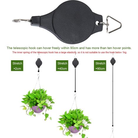 4pcs（20.57.2cm）Poulies de Plantes Réglables et Rétractables Crochet Suspension Escamotable pour paniers Suspendus et mangeoire à Oiseaux avec 4 Crochets de Plafond Blancs