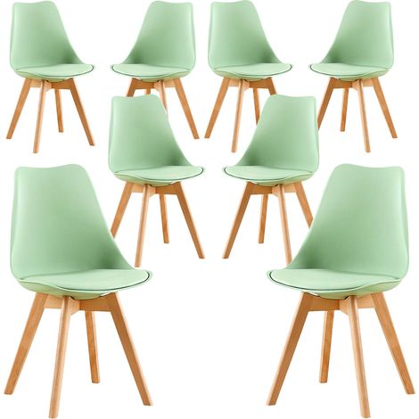8 Chaises Tulipes Salle à Manger Scandinaves Bm Home Salle de Bureau, Pieds en Bois de Hêtre Massif, Couleur VERTE