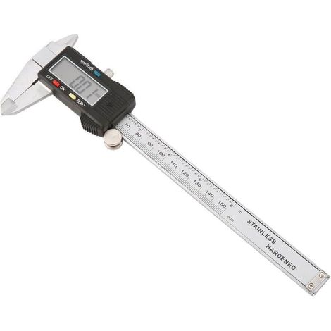 Pied à coulisse numérique, outil de mesure de pied à coulisse de 6 pouces/150 mm avec acier inoxydable, pied à coulisse électronique avec grand écran LCD, noir