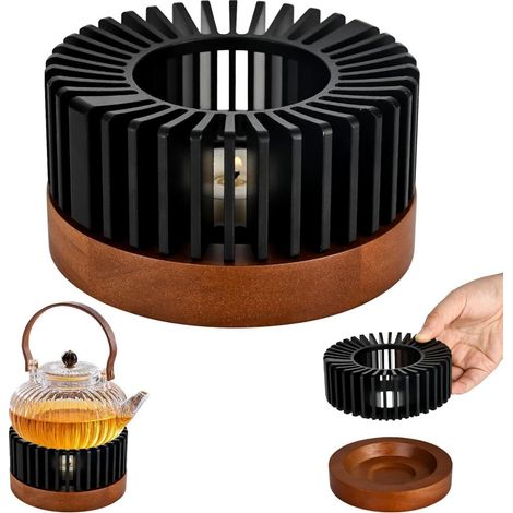 Rechaud Pour Théière - En Alliage D'aluminium - Base En Bois Massif - Design À Cuvette Isolée - Pour Thé Café Lait Et Aliments - 1 Pièce (1/5)
