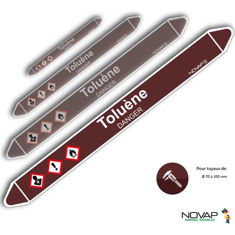 Planche de 2 marqueurs de tuyauterie 450 x 52 mm pour Ø 70 à 100 mm - Toluène - 4701967