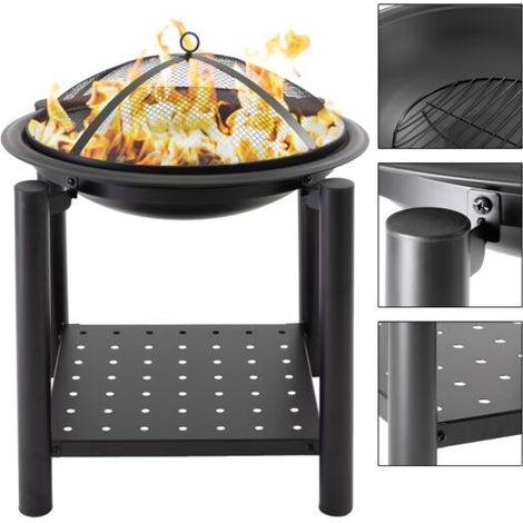 ECD Germany Brasero Extérieur Rond avec Pare-étincelles, Grille et Crochet, en Acier, Ø 55 cm, Robuste, Résistant à la Rouille, pour Jardin/Chauffage/BBQ, Foyer Bol Bac à Feu Barbecue Patio Terrasse (1/5)