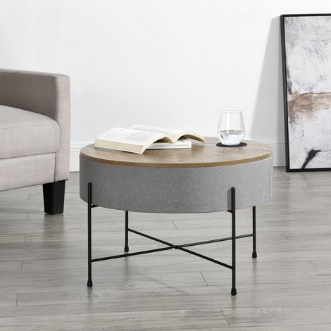 [En.Casa] – Table basse fixe 40 x 60 cm – Plateau amovible effet noyer gris – Pieds en métal noir – Capacité de charge 50 kg (1/5)