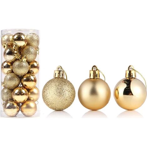 Lot de 24 boules de Noël incassables de 4cm pour sapin de Noël,mini boules de Noël à suspendre pour vacances,mariage,fête,décoration de Noël,cadeaux de Noël Doré 4 cm GROOFOO (1/5)