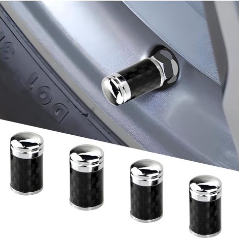 4 Pcs Tyre Valve Stem Caps with Seal, Carbon Fibre Tyre Valve Caps Car Dust Caps for Car, Motorcycle, Bicycle, Trucks (1/5)