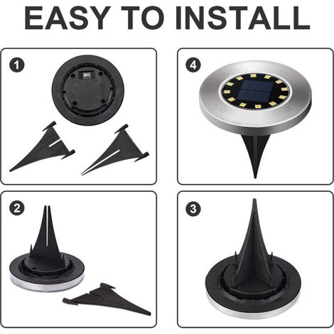 Lampe solaire Lumière 12 LEDs 8 pièces Lampe Solaires au Sol Blanches Acier inoxydable étanche pour l'extérieur, jardin, terrasse, pelouse, cour, passerelle [Classe énergétique A+++] TRIMEC (1/4)