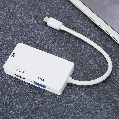 Adaptateur Mini DisplayPort vers HDMI DVI VGA Triple Sortie, Convertisseur Vidéo Compact avec Alimentation via Port