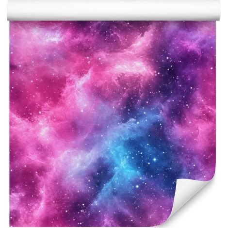 Papel pintado de galaxia en acuarela, violeta, morado y azul, 50x1000 cm. (1/5)