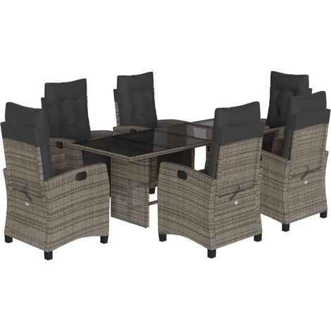 Maison Exclusive - 7-tlg. Garten-Essgruppe mit Kissen Grau Poly R