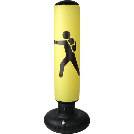 Sac de frappe gonflable PVC 160cm pour fitness, adultes et enfants, colonne basculante jaune (1/5)