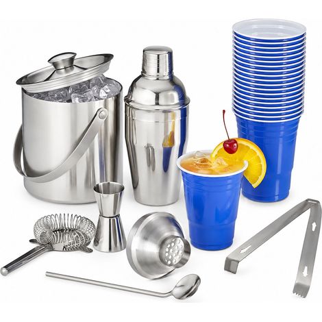 juego de cóctel de 57 piezas, para aficionados, con coctelera, pinzas para hielo, colador, medidor, cubitera y cuchara. (1/5)