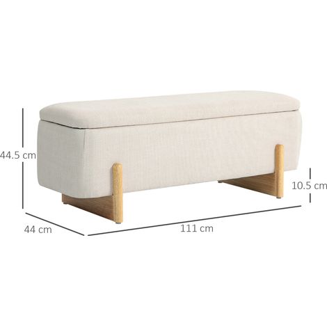 Banque de rangement avec coffre, banc rembourré aspect lin, pieds en bois, banc de lit à charnières de sécurité pour salon, chambre, entrée (1/5)